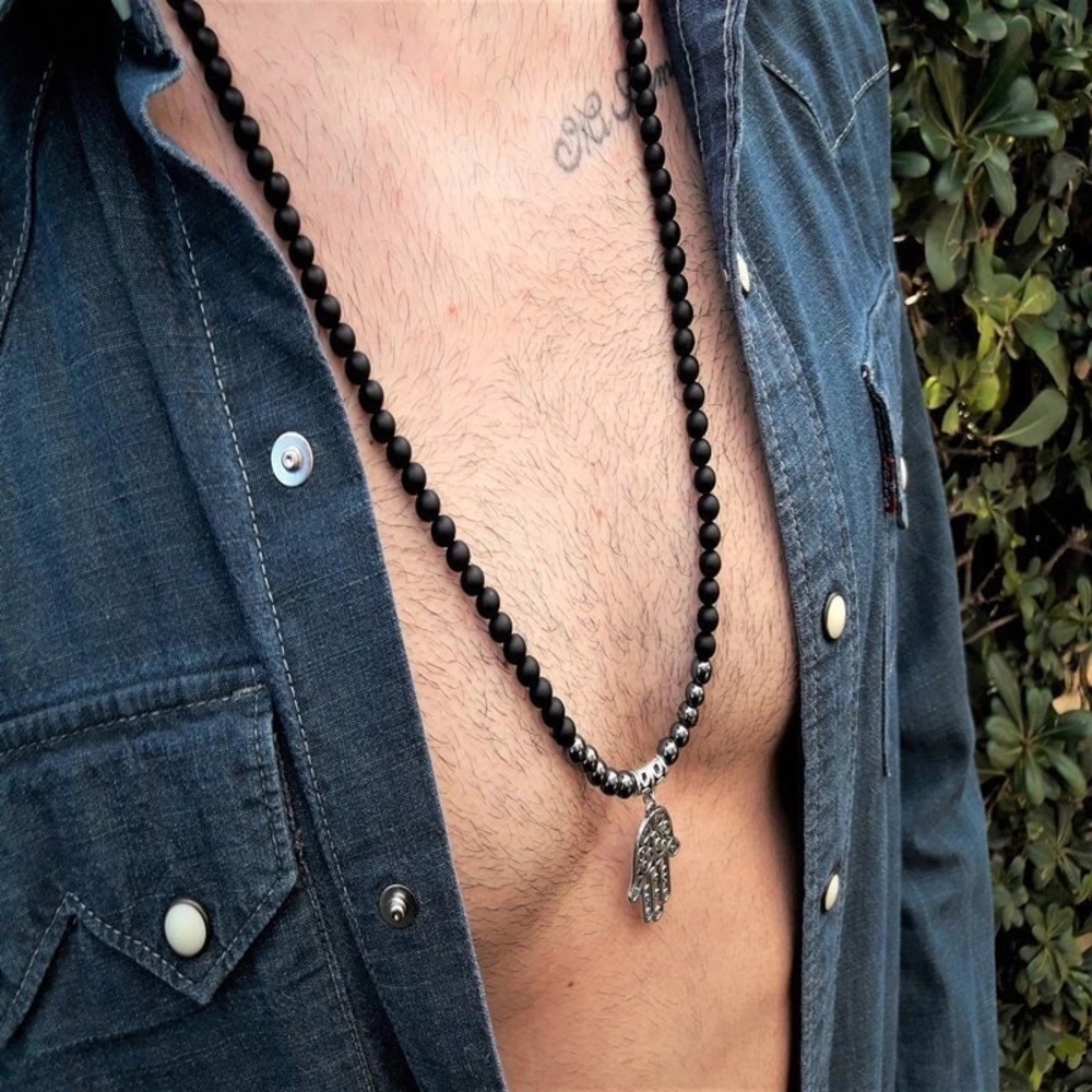 Hamsa Hand Shape Charm Yoga Necklace - Picture 2 of 5